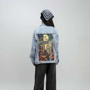 Flower skeleton denim jacket
